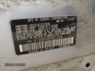 2023 Subaru WRX Premium с VIN JF1VBAF68P9821828, выставлен на аукционе Copart как лот 48155585 с пробегом 33 117 миль миль и Списание • Salvage title. История ставок и продаж доступна на DreamBid. Изображение 12.
