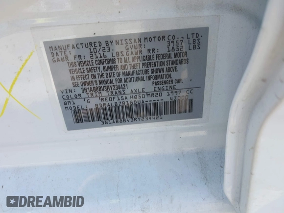 2024 Nissan Sentra S z VIN 3N1AB8BV3RY234421, wystawiony jako IAAI lot #42012080 z przebiegiem 20 938 mil mil oraz . Historia ofert i sprzedaży dostępna na DreamBid. Obrazek 9.