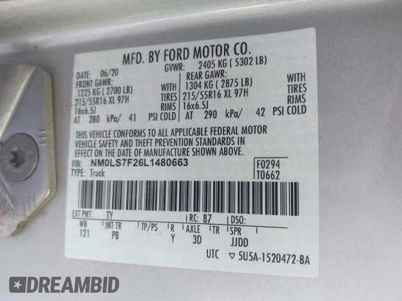 2020 Ford Transit Connect XLT с VIN NM0LS7F26L1480663, выставлен на аукционе IAAI как лот 41842604 с пробегом 105 011 миль миль и . История ставок и продаж доступна на DreamBid. Изображение 9.