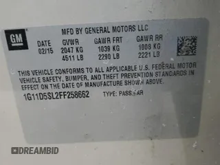 2015 Chevrolet Malibu LT with VIN 1G11D5SL2FF258662, listed as a Copart auction lot 44935755 with 199,578 mi miles and Salvage Title. Bid and sale history available at DreamBid. Image 12.