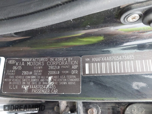 2016 Kia Forte EX with VIN KNAFX4A87G5473485, listed as a IAAI auction lot 41998571 with 133,999 mi miles. Bid and sale history available at carsss.com. Image 9.