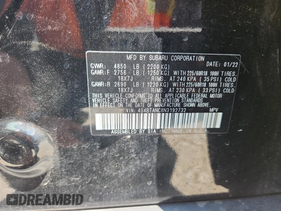 2022 Subaru Outback Limited z VIN 4S4BTANC8N3192732, wystawiony jako Copart lot #58615555 z przebiegiem 37 038 mil mil oraz Szkoda całkowita • Salvage title. Historia ofert i sprzedaży dostępna na DreamBid. Obrazek 13.