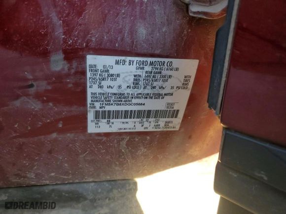 2013 Ford Explorer with VIN 1FM5K7B8XDGC05684, listed as a Copart auction lot 81840514 with 206,600 mi miles and Salvage Title. Bid and sale history available at carsss.com. Image 16.