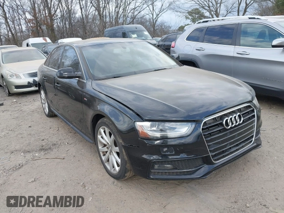 2014 Audi A4 Premium with VIN WAUAFAFLXEN040409, listed as a IAAI auction lot 41726142 with 110,383 mi miles. Bid and sale history available at carsss.com. Image 1.