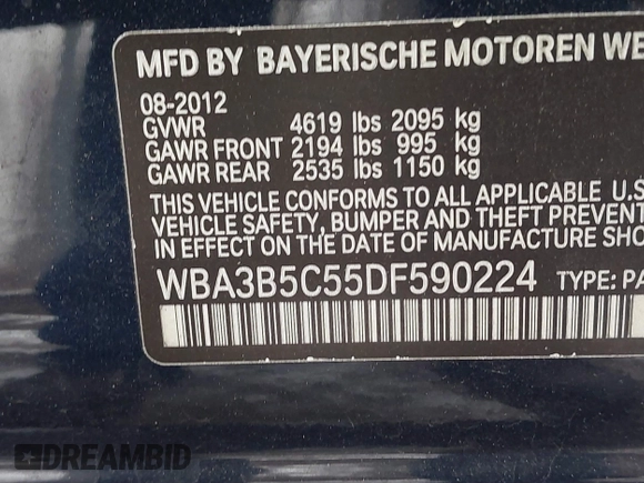 2013 BMW 3 Series 328i xDrive with VIN WBA3B5C55DF590224, listed as a IAAI auction lot 41348272 with 117,392 mi miles. Bid and sale history available at carsss.com. Image 9.