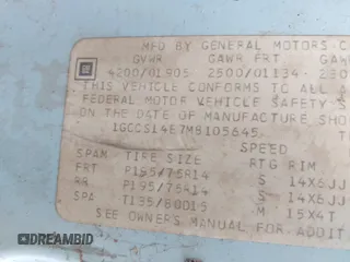 1991 Chevrolet Colorado 1LT z VIN 1GCCS14E7M8105645, wystawiony jako IAAI lot #42379685 z przebiegiem 106 778 mil mil oraz . Historia ofert i sprzedaży dostępna na DreamBid. Obrazek 9.