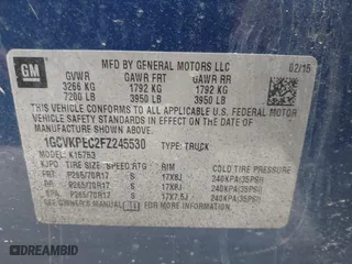 2015 Chevrolet Silverado 1500 Work Truck with VIN 1GCVKPEC2FZ245530, listed as a IAAI auction lot 41714440 with 109,322 mi miles. Bid and sale history available at carsss.com. Image 9.