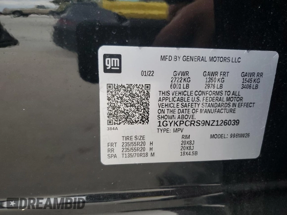 2022 Cadillac XT6 Premium Luxury with VIN 1GYKPCRS9NZ126039, listed as a Copart auction lot 89285485 with 29,451 mi miles and Salvage Title. Bid and sale history available at carsss.com. Image 14.