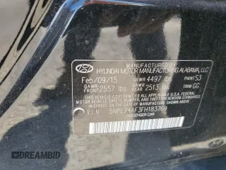 2015 Hyundai Sonata 2.4L SE with VIN 5NPE24AF3FH183769, listed as a Copart auction lot 55077105 with 78,854 mi miles and Clean Title. Bid and sale history available at carsss.com. Image 12.