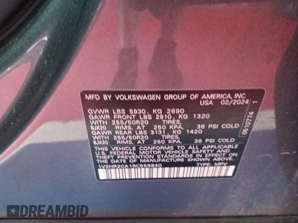 2024 Volkswagen Atlas SE с VIN 1V2HR2CA1RC556840, выставлен на аукционе IAAI как лот 42786516 с пробегом 24 384 миль миль и . История ставок и продаж доступна на DreamBid. Изображение 22.