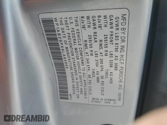 2006 Porsche Cayenne S z VIN WP1AB29PX6LA65888, wystawiony jako Copart lot #48768255 z przebiegiem 199 256 mil mil oraz Szkoda całkowita • Salvage title. Historia ofert i sprzedaży dostępna na DreamBid. Obrazek 13.