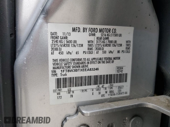 2014 Ford F-350 XLT with VIN 1FT8W3BTXEEA83246, listed as a Copart auction lot 56888075 with 188,928 mi miles and Salvage title. Bid and sale history available at DreamBid. Image 13.