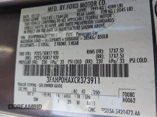 2012 Ford Fusion SE z VIN 3FAHP0HAXCR373911, wystawiony jako IAAI lot #42396082 z przebiegiem 237 100 mil mil oraz . Historia ofert i sprzedaży dostępna na DreamBid. Obrazek 9.