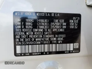 2021 Honda HR-V LX with VIN 3CZRU6H30MM719663, listed as a Copart auction lot 49524795 with 34,706 mi miles and Salvage Title. Bid and sale history available at DreamBid. Image 15.