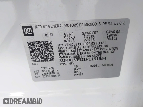 2023 GMC Terrain SLT with VIN 3GKALVEG1PL191654, listed as a IAAI auction lot 42434777 with 43,959 mi miles and . Bid and sale history available at DreamBid. Image 9.