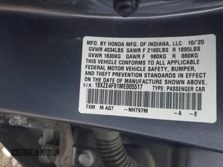 2021 Honda Insight Touring with VIN 19XZE4F91ME005517, listed as a IAAI auction lot 42036493 with 65,404 mi miles and . Bid and sale history available at carsss.com. Image 9.