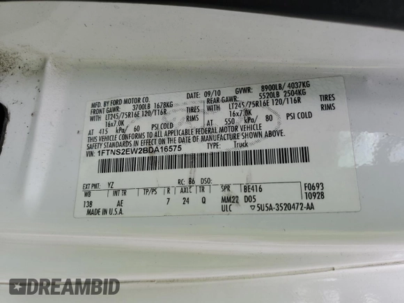 2011 Ford Econoline Cargo Commercial with VIN 1FTNS2EW2BDA16575, listed as a Copart auction lot 52884745 with 248,455 mi miles and Salvage Title. Bid and sale history available at DreamBid. Image 15.