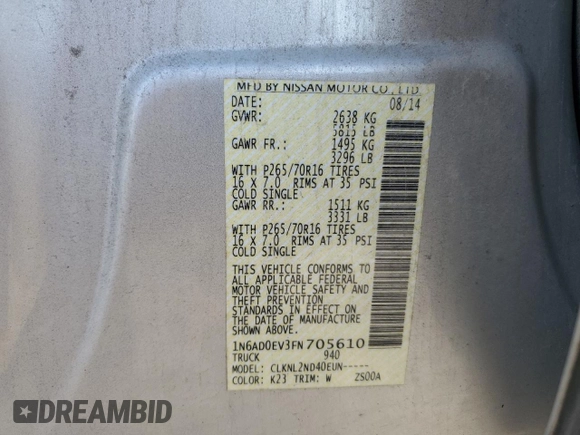 2015 Nissan Frontier S with VIN 1N6AD0EV3FN705610, listed as a Copart auction lot 77530764 with 165,782 mi miles and Salvage title. Bid and sale history available at DreamBid. Image 15.