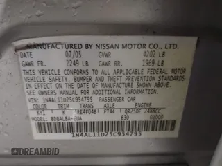 2005 Nissan Altima S z VIN 1N4AL11D25C954795, wystawiony jako IAAI lot #42411814 z przebiegiem 173 157 mil mil oraz . Historia ofert i sprzedaży dostępna na DreamBid. Obrazek 9.