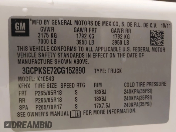 2012 Chevrolet Silverado 1500 LT with VIN 3GCPKSE72CG152890, listed as a IAAI auction lot 41589760 with 170,937 mi miles and . Bid and sale history available at DreamBid. Image 9.