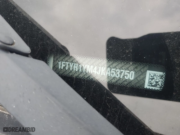 2018 Ford Transit Van with VIN 1FTYR1YM4JKA53750, listed as a Copart auction lot 74674554 with 0 mi miles and Salvage Title. Bid and sale history available at carsss.com. Image 14.