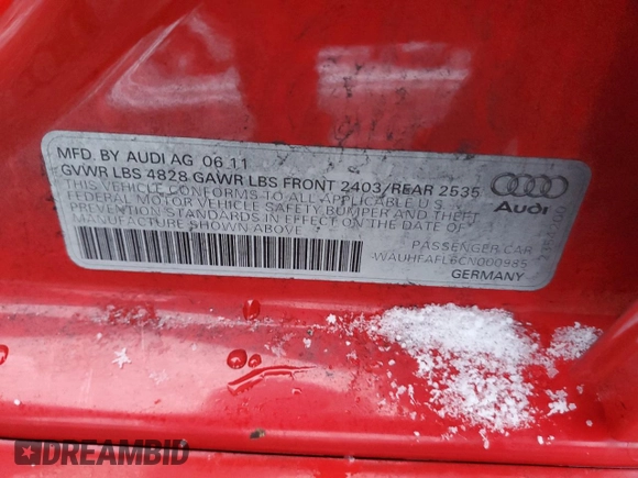 2012 Audi A4 Premium Plus с VIN WAUHFAFL6CN000985, выставлен на аукционе Copart как лот 85848214 с пробегом 126 407 миль миль и Списание • Salvage title. История ставок и продаж доступна на DreamBid. Изображение 12.