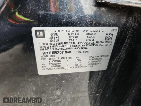 2013 GMC Terrain SLT с VIN 2GKALUEK3D6146780, выставлен на аукционе Copart как лот 60821295 с пробегом 258 506 миль миль и Списание • Salvage title. История ставок и продаж доступна на DreamBid. Изображение 13.