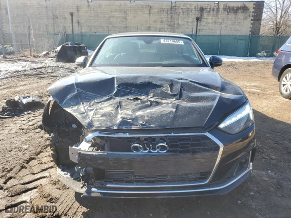 2022 Audi A5 Cabriolet Premium Plus with VIN WAUWAGF57NN001768, listed as a Copart auction lot 43219605 with 9,365 mi miles and Salvage Title. Bid and sale history available at carsss.com. Image 5.