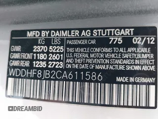 2012 Mercedes-Benz E 350 Luxury with VIN WDDHF8JB2CA611586, listed as a IAAI auction lot 42685335 with 214,413 mi miles and . Bid and sale history available at DreamBid. Image 9.