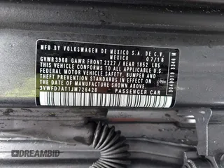 2018 Volkswagen Beetle S z VIN 3VWFD7AT1JM726428, wystawiony jako IAAI lot #42154938 z przebiegiem 41 279 mil mil oraz . Historia ofert i sprzedaży dostępna na DreamBid. Obrazek 9.