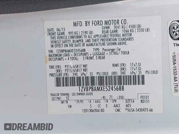2014 Ford Mustang V6 with VIN 1ZVBP8AMXE5245688, listed as a IAAI auction lot 42074539 with 146,028 mi miles. Bid and sale history available at carsss.com. Image 9.