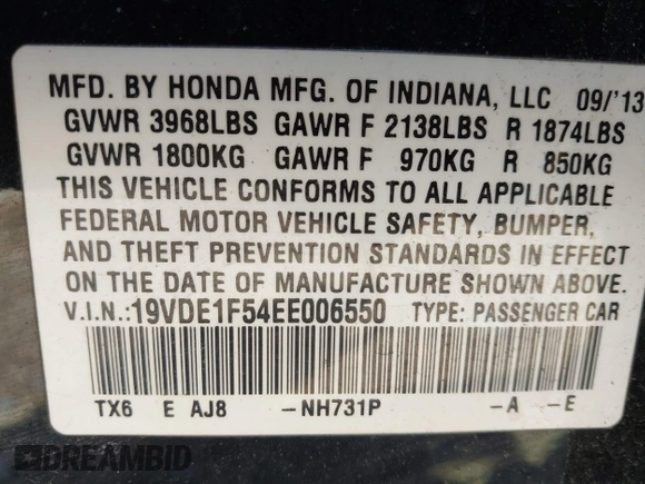 2014 Acura ILX Premium Pkg with VIN 19VDE1F54EE006550, listed as a IAAI auction lot 41710706 with 157,931 mi miles. Bid and sale history available at carsss.com. Image 9.