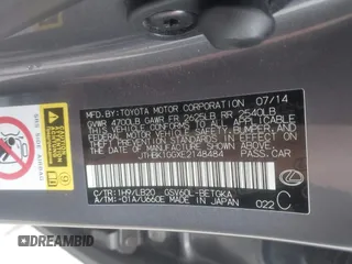 2014 Lexus ES 330 z VIN JTHBK1GGXE2148484, wystawiony jako IAAI lot #42186766 z przebiegiem 117 217 mil mil oraz . Historia ofert i sprzedaży dostępna na DreamBid. Obrazek 9.