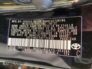 2022 Toyota Corolla SE with VIN 5YFS4MCEXNP135690, listed as a Copart auction lot 49726355 with 15,140 mi miles and Salvage Title. Bid and sale history available at carsss.com. Image 12.