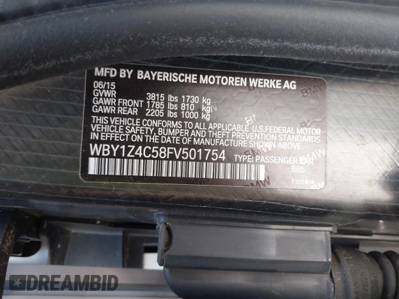 2015 BMW i3 z VIN WBY1Z4C58FV501754, wystawiony jako IAAI lot #42220253 z przebiegiem 59 022 mil mil oraz . Historia ofert i sprzedaży dostępna na DreamBid. Obrazek 9.