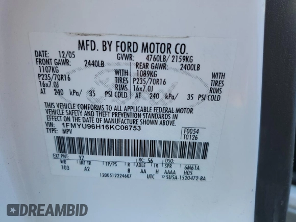 2006 Ford Escape Hybrid with VIN 1FMYU96H16KC06753, listed as a Copart auction lot 66938664 with 157,518 mi miles and Salvage Title. Bid and sale history available at carsss.com. Image 13.