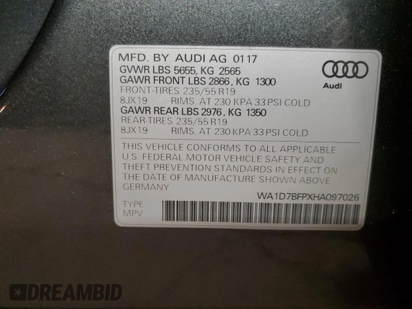 2017 Audi Q5 z VIN WA1D7BFPXHA097026, wystawiony jako Copart lot #42811704 z przebiegiem 66 358 mil mil oraz . Historia ofert i sprzedaży dostępna na DreamBid. Obrazek 13.