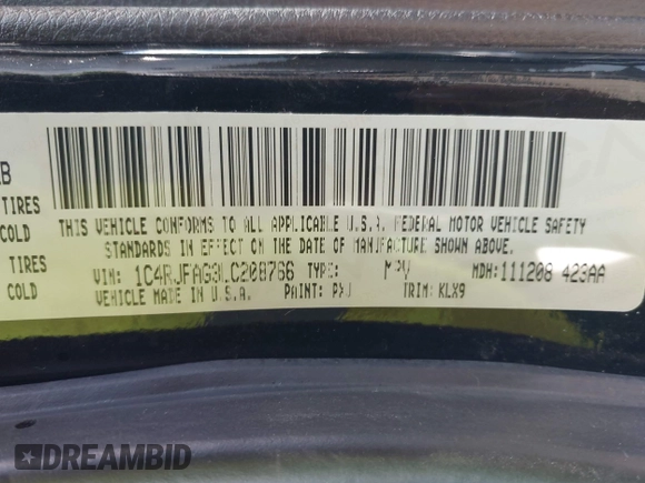 2020 Jeep Grand Cherokee Laredo E z VIN 1C4RJFAG3LC208766, wystawiony jako IAAI lot #42475923 z przebiegiem 103 077 mil mil oraz . Historia ofert i sprzedaży dostępna na DreamBid. Obrazek 9.