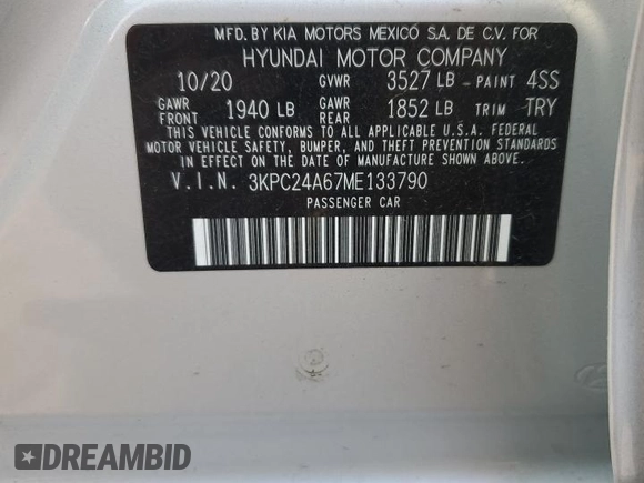 2021 Hyundai Accent SE with VIN 3KPC24A67ME133790, listed as a Copart auction lot 60702055 with 73,845 mi miles and Clean title. Bid and sale history available at DreamBid. Image 13.