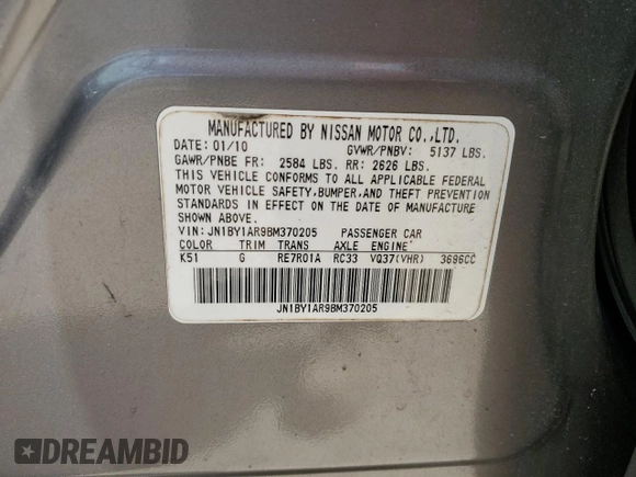 2011 Infiniti M37 with VIN JN1BY1AR9BM370205, listed as a Copart auction lot 73017334 with 166,301 mi miles and Salvage Title. Bid and sale history available at carsss.com. Image 14.