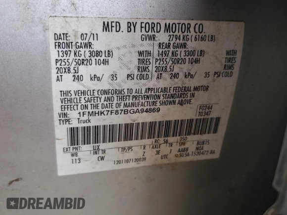 2011 Ford Explorer Limited z VIN 1FMHK7F87BGA94869, wystawiony jako Copart lot #61960435 z przebiegiem 209 989 mil mil oraz Szkoda całkowita • Salvage title. Historia ofert i sprzedaży dostępna na DreamBid. Obrazek 13.