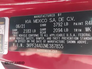 2021 Kia Forte LXS с VIN 3KPF24AD2ME387855, выставлен на аукционе IAAI как лот 41763614 с пробегом 46 144 миль миль и . История ставок и продаж доступна на DreamBid. Изображение 9.