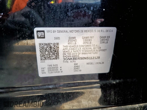 2022 Chevrolet Blazer RS with VIN 3GNKBERS0NS112129, listed as a Copart auction lot 61626575 with 27,600 mi miles and Salvage title. Bid and sale history available at DreamBid. Image 13.