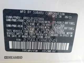 2024 Subaru Forester Wilderness with VIN JF2SKAJC1RH414549, listed as a IAAI auction lot 42169132 with 9,798 mi miles and . Bid and sale history available at DreamBid. Image 9.