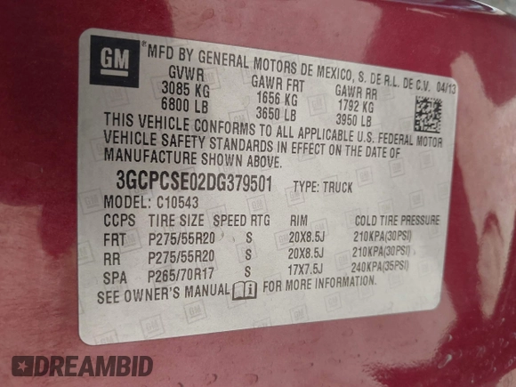 2013 Chevrolet Silverado 1500 LT with VIN 3GCPCSE02DG379501, listed as a IAAI auction lot 41714696 with 152,248 mi miles and . Bid and sale history available at DreamBid. Image 9.
