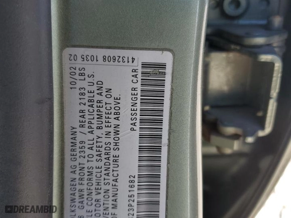 2003 Volkswagen Passat GLS with VIN WVWPD63B23P251682, listed as a Copart auction lot 87305174 with 147,235 mi miles and Salvage Title. Bid and sale history available at carsss.com. Image 12.