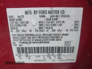 2022 Ford Explorer Limited with VIN 1FMSK8FH8NGB43898, listed as a IAAI auction lot 41934367 with 34,301 mi miles. Bid and sale history available at carsss.com. Image 9.