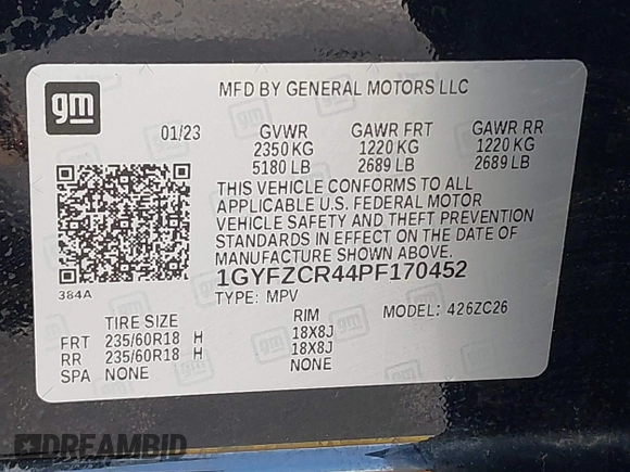 2023 Cadillac XT4 FWD Premium Luxury with VIN 1GYFZCR44PF170452, listed as a IAAI auction lot 42084960 with 22,212 mi miles and . Bid and sale history available at DreamBid. Image 9.