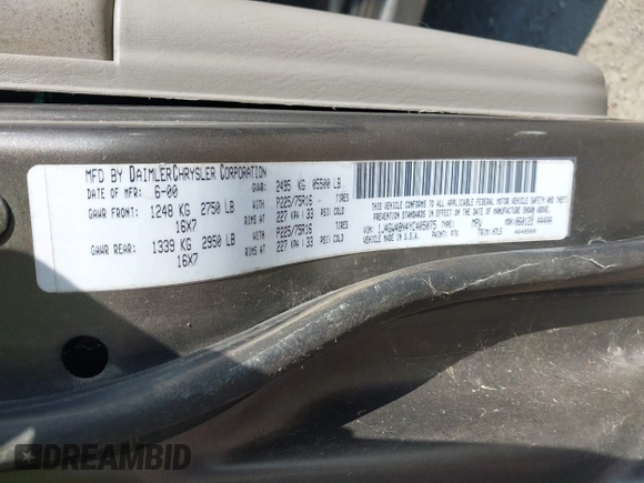 2000 Jeep Grand Cherokee Laredo с VIN 1J4GW48N4YC405075, выставлен на аукционе IAAI как лот 42600328 с пробегом 129 871 миль миль и . История ставок и продаж доступна на DreamBid. Изображение 9.
