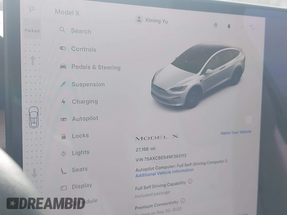 2022 Tesla Model X with VIN 7SAXCBE54NF363113, listed as a IAAI auction lot 41978397 with 27,166 mi miles. Bid and sale history available at carsss.com. Image 7.